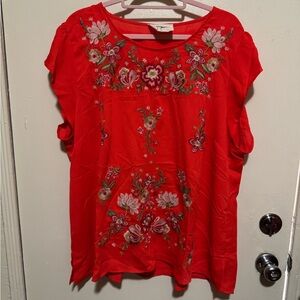 Savanna Jane Red Floral Embroidered Blouse